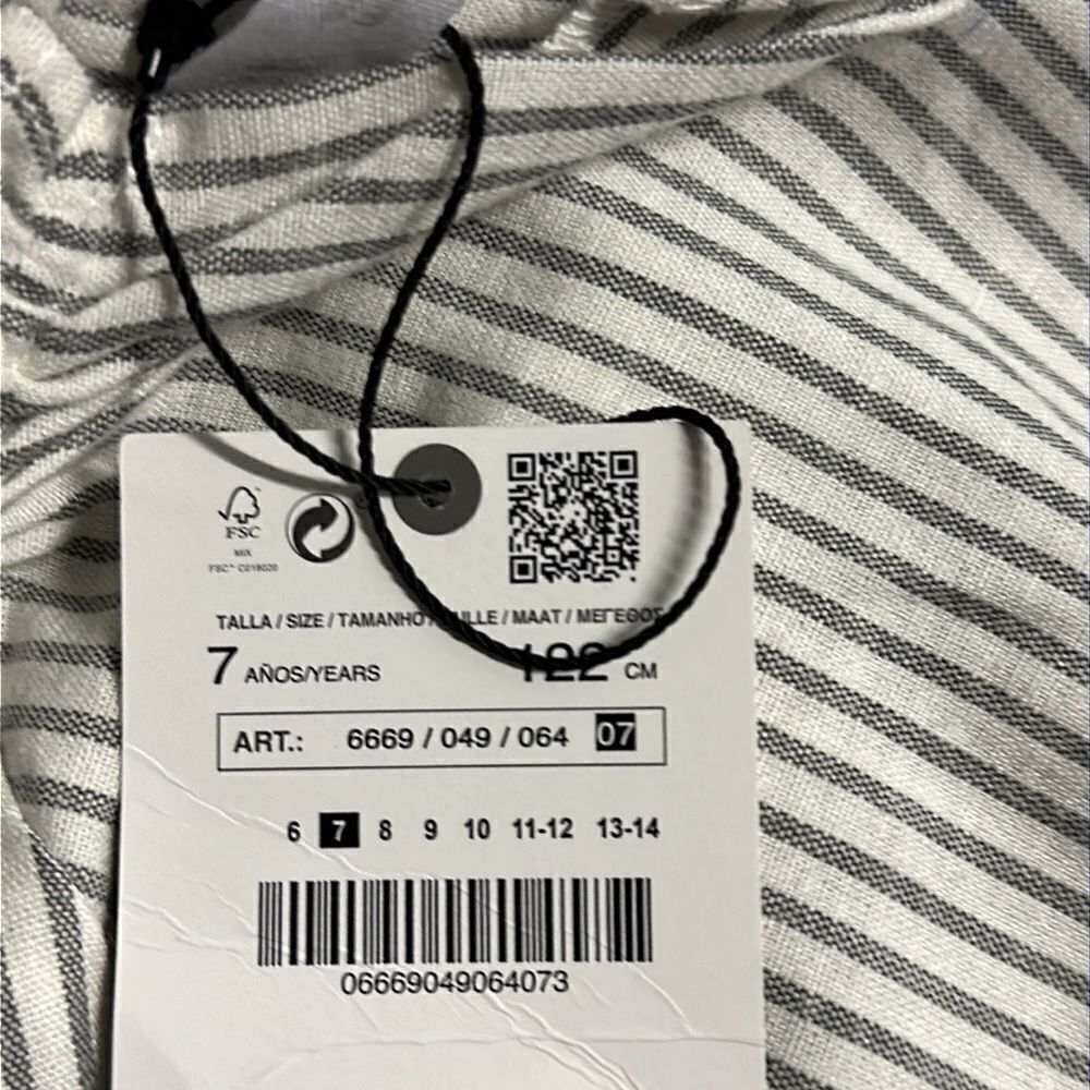 ZARA Kids Ecru Striped Oversized Blouse NWT Size 7 or 9 - Picture 5 of 7